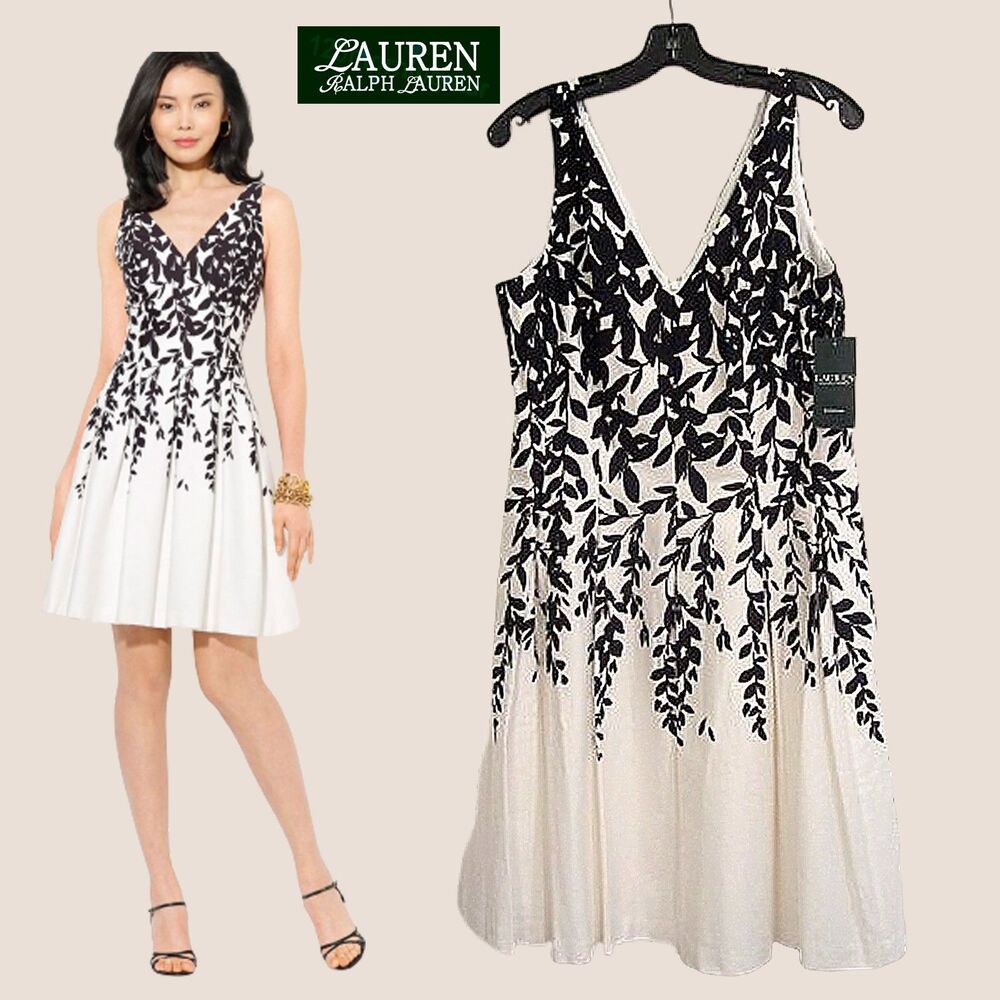 Lauren Ralph Lauren Floral Vines Fit & Flare Cotton Dress 12 NWT